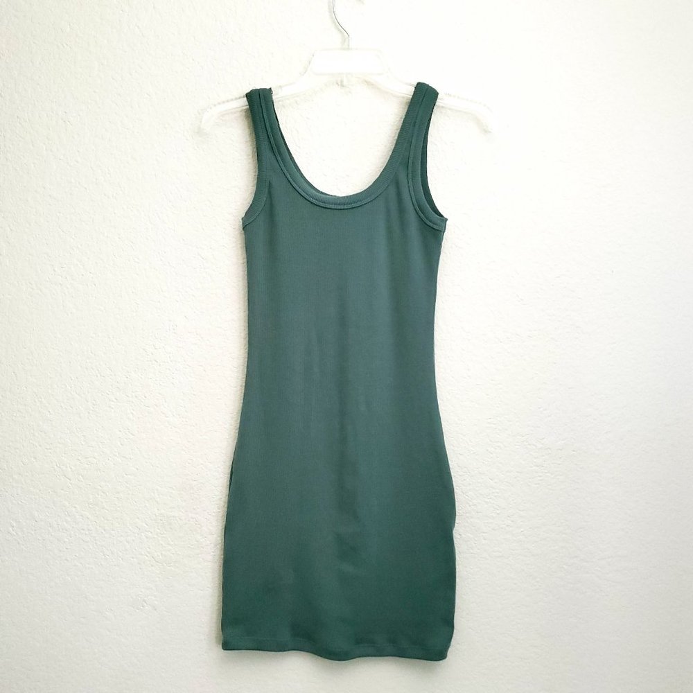 Green ribbed mini dress